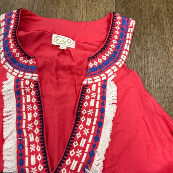 Mud Pie Women's James Sleeveless Shift Dress Pink Embroidered Boho Beach Sz L - Picture 9 of 13